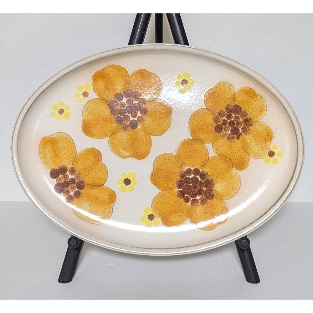 Vintage 1970s Denby England Minstrel Oval Serving Platter 12.75" Yellow Floral